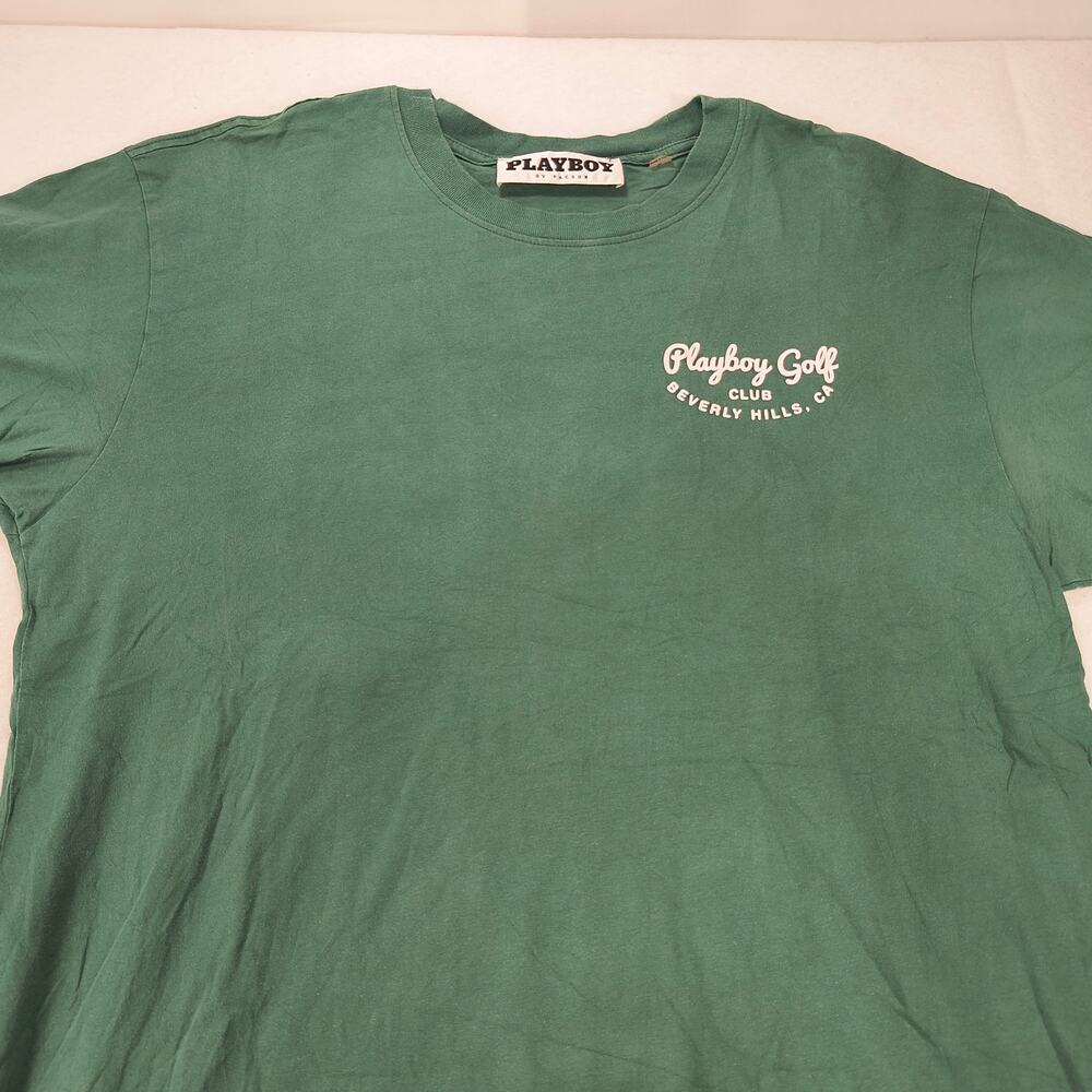 Playboy Graphic Short Sleeve Crew Neck Shirt Mens Size Large L Green White